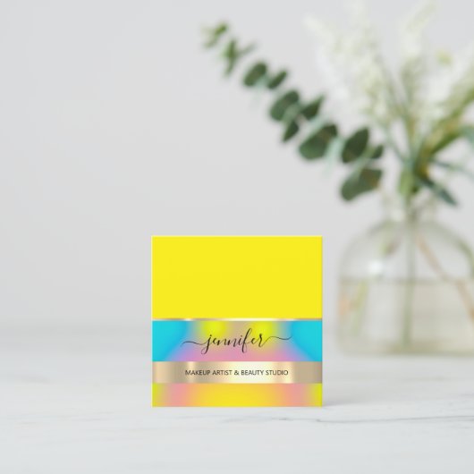 プロフェッショナルメイクアップアーティストヘア爪、 ネイル金ゴールド黄 スクエア名刺 (スタンド正面)
