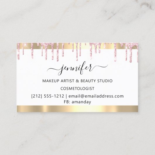 プロフェッショナルメイクアップアーティストホワイトピンクドリップビップ 名刺 (裏面)