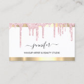 プロフェッショナルメイクアップアーティストホワイトピンクドリップビップ 名刺 (正面)