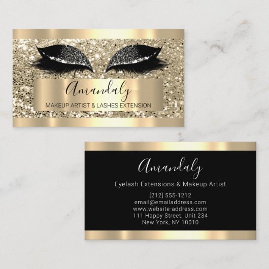 プロフェッショナルメイクアップアーティストラッシュアイズグリッターブラック 名刺 (正面/裏面)
