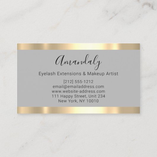 プロフェッショナルメイクアップアーティストラッシュイベントグレー金ゴールド 名刺 (裏面)