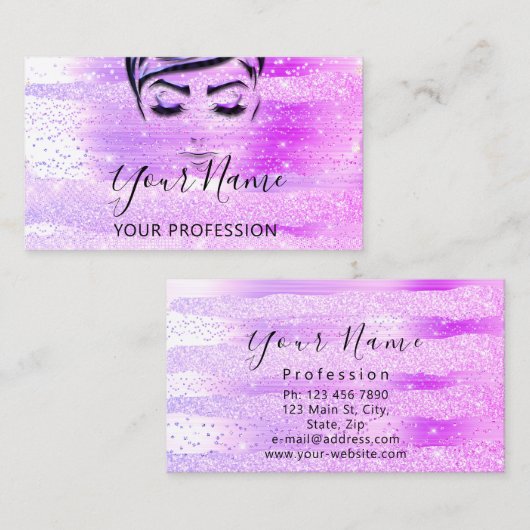 プロフェッショナルメイクアップアーティストラッシュエクステンションピンク 名刺 (正面/裏面)