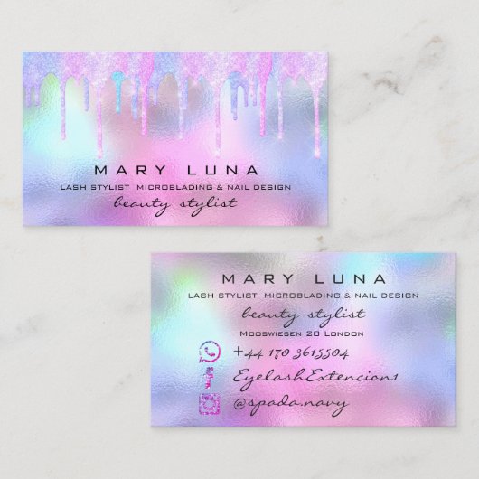 プロフェッショナルメイクアップアーティストラッシュホログラフ明るい赤紫色 名刺 (正面/裏面)