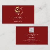 プロフェッショナルメイクアップアーティストラッシュロゴQRコードレッド 名刺 (正面/裏面)