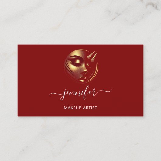 プロフェッショナルメイクアップアーティストラッシュロゴQRコードレッド 名刺 (正面)