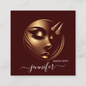 プロフェッショナルメイクアップアーティストラッシュロゴQRコード スクエア名刺 (正面)