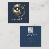 プロフェッショナルメイクアップアーティストラッシュロゴQRブルー スクエア名刺 (正面/裏面)