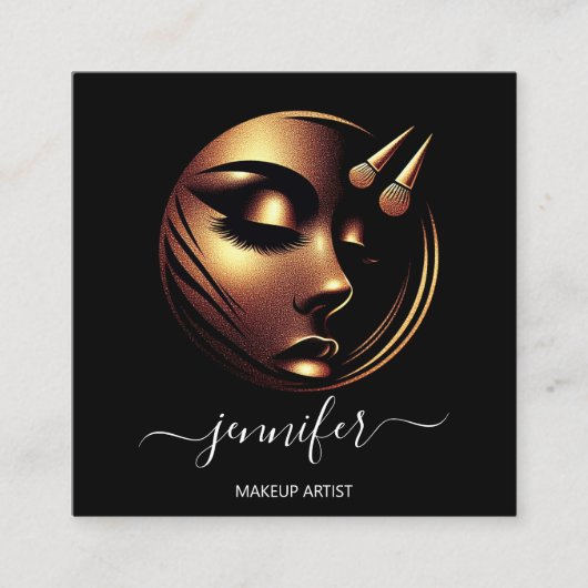 プロフェッショナルメイクアップアーティストラッシュロゴQRBlackWhite スクエア名刺 (正面)