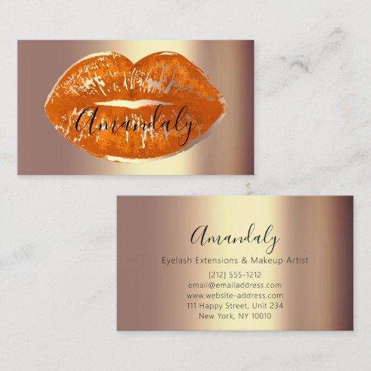 プロフェッショナルメイクアップアーティストリップコーラル金ゴールドキス 名刺 (正面/裏面)