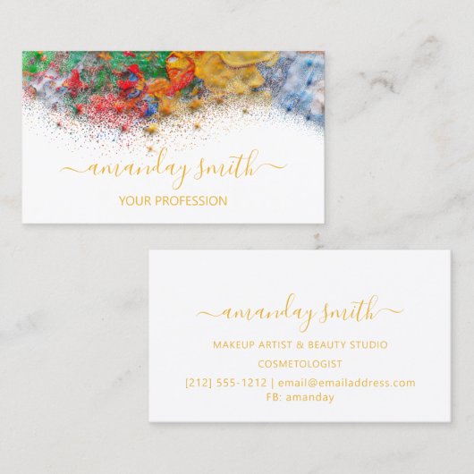 プロフェッショナルメイクアップアーティストレインボー抽象芸術ホワイト 名刺 (正面/裏面)
