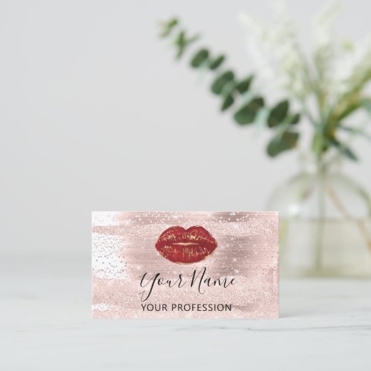 プロフェッショナルメイクアップアーティストレッドキスリップ赤面 名刺 (スタンド正面)
