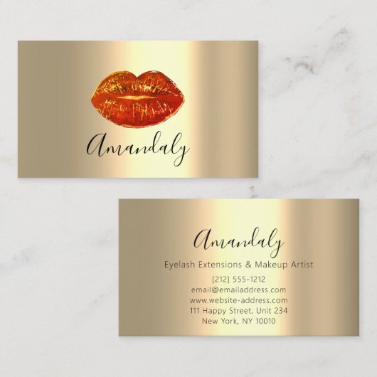 プロフェッショナルメイクアップアーティストレッドキスリップ金ゴールドルクス 名刺 (正面/裏面)
