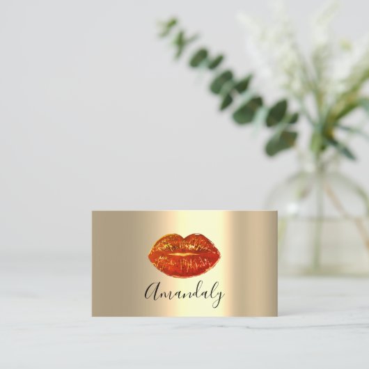 プロフェッショナルメイクアップアーティストレッドキスリップ金ゴールドルクス 名刺 (スタンド正面)