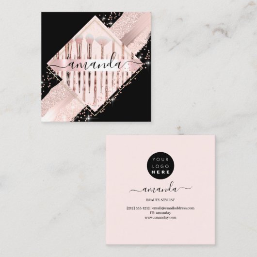 プロフェッショナルメイクアップアーティストロゴブラシバラストローク スクエア名刺 (正面/裏面)