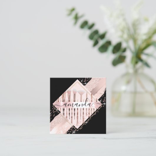 プロフェッショナルメイクアップアーティストロゴブラシバラストローク スクエア名刺 (スタンド正面)