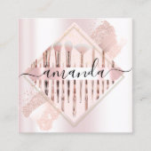 プロフェッショナルメイクアップアーティストロゴブラシバラピンク スクエア名刺 (正面)