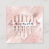 プロフェッショナルメイクアップアーティストロゴブラシバラピンク スクエア名刺 (正面)