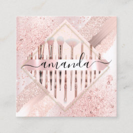 プロフェッショナルメイクアップアーティストロゴブラシバラピンク スクエア名刺