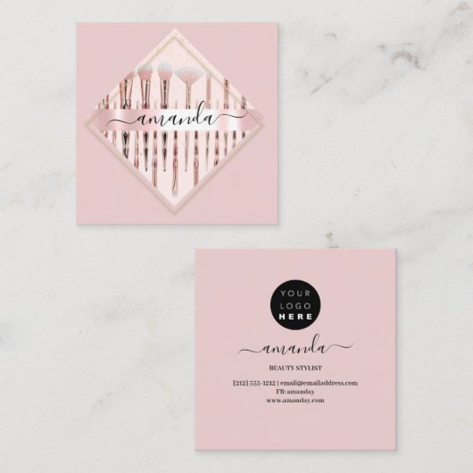 プロフェッショナルメイクアップアーティストロゴブラシバラフレーム スクエア名刺 (正面/裏面)