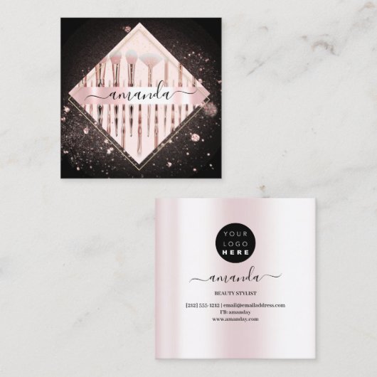 プロフェッショナルメイクアップアーティストロゴブラシバラブラック スクエア名刺 (正面/裏面)