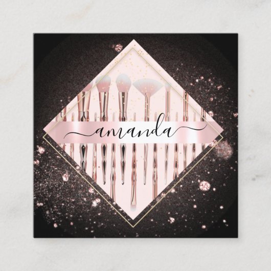 プロフェッショナルメイクアップアーティストロゴブラシバラブラック スクエア名刺 (正面)