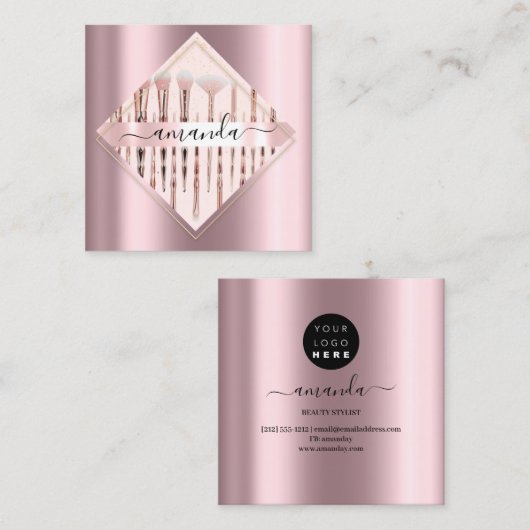 プロフェッショナルメイクアップアーティストロゴブラシバラ赤面 スクエア名刺 (正面/裏面)