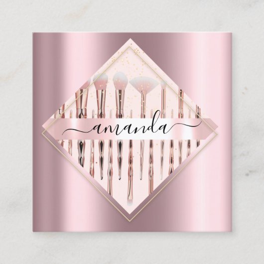 プロフェッショナルメイクアップアーティストロゴブラシバラ赤面 スクエア名刺 (正面)
