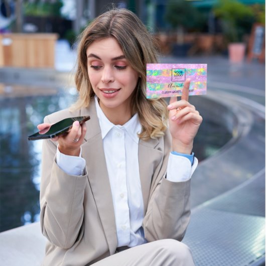 プロフェッショナルメイクアップアーティストロゴホログラフパープル 名刺