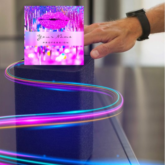 プロフェッショナルメイクアップアーティストロゴリップホログラフィードリップ スクエア名刺