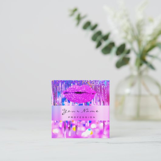 プロフェッショナルメイクアップアーティストロゴリップホログラフィードリップ スクエア名刺 (スタンド正面)