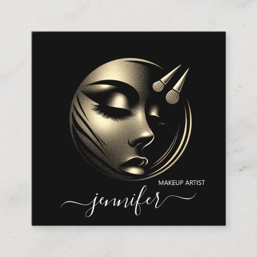 プロフェッショナルメイクアップアーティストロゴ白黒QR スクエア名刺 (正面)