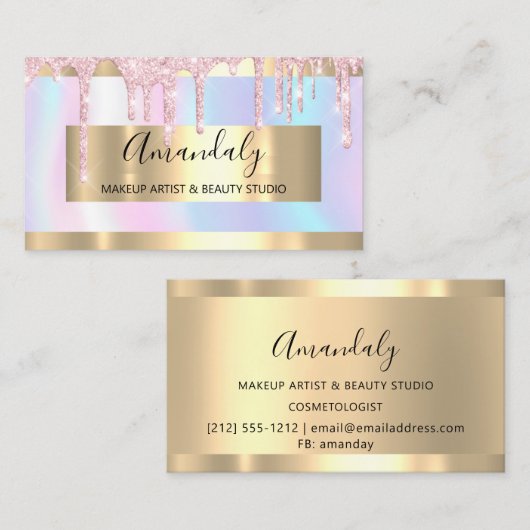 プロフェッショナルメイクアップアーティスト光ピンクのドリップワックス 名刺 (正面/裏面)