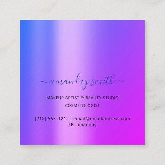 プロフェッショナルメイクアップアーティスト抽象芸術アートワークピンク スクエア名刺 (裏面)