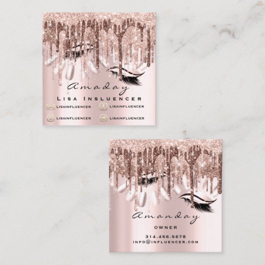 プロフェッショナルメイクアップアーティスト爪、 ネイルマニキュアドリップ スクエア名刺 (正面/裏面)