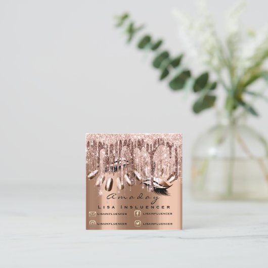 プロフェッショナルメイクアップアーティスト爪、 ネイルマニキュアバラ スクエア名刺 (スタンド正面)