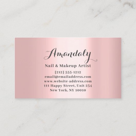 プロフェッショナルメイクアップアーティスト爪、 ネイルマニキュアピンクVIP 名刺 (裏面)