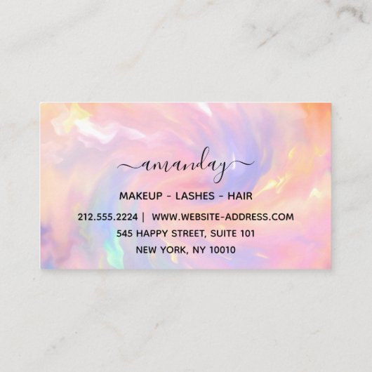 プロフェッショナルメイクアップアーティスト爪、 ネイルラッシュホログラフ 名刺 (裏面)