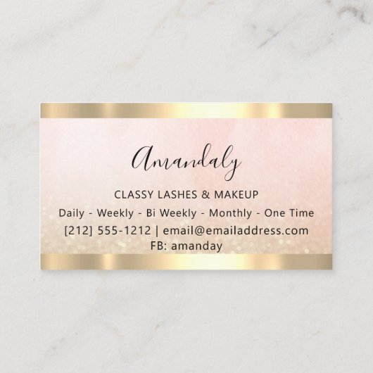 プロフェッショナルメイクアップアーティスト睫毛金ゴールドグリッター 名刺 (裏面)