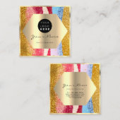 プロフェッショナルメイクアップアーティスト金ゴールドグリッターロゴGlam スクエア名刺 (正面/裏面)