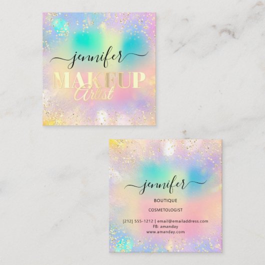 プロフェッショナルメイクアップアーティスト金ゴールドグリッター スクエア名刺 (正面/裏面)