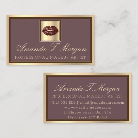 プロフェッショナルメイクアップアーティスト金ゴールドチョコレートリップキス 名刺 (正面/裏面)