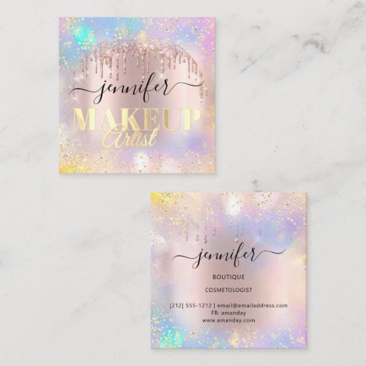 プロフェッショナルメイクアップアーティスト金ゴールドバラ スクエア名刺 (正面/裏面)