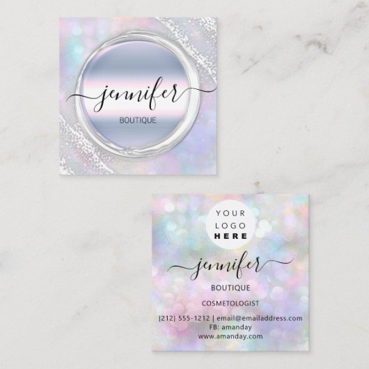 プロフェッショナルメイクアップアーティスト銀自筆証書ロゴ スクエア名刺 (正面/裏面)