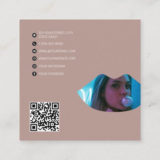 プロフェッショナルメイクアップアーティスト2フォトリップピンク スクエア名刺 (裏面)