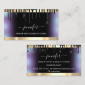 プロフェッショナルメイクアップアーティスト。オンブレブルーブラックドリップ 名刺 (正面/裏面)