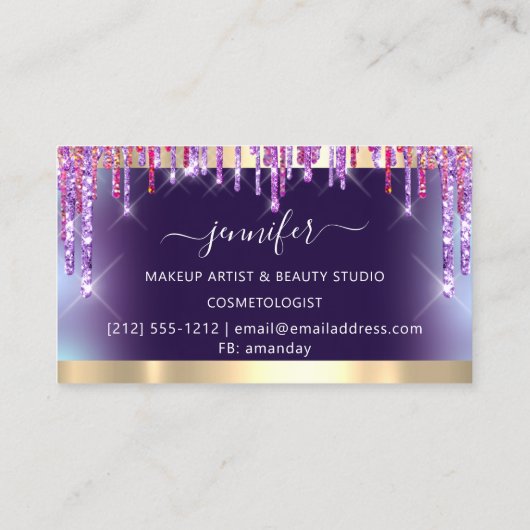 プロフェッショナルメイクアップアーティスト。オンブレ金ゴールドパープルドリップ 名刺 (裏面)