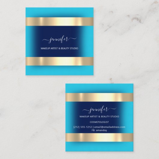 プロフェッショナルメイクアップアーティスモダントピンクブルーティール（緑がかった色） スクエア名刺 (正面/裏面)