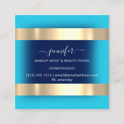 プロフェッショナルメイクアップアーティスモダントピンクブルーティール（緑がかった色） スクエア名刺 (裏面)