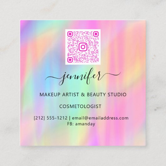 プロフェッショナルメイクアップブティックロゴQRコードピンク スクエア名刺 (裏面)