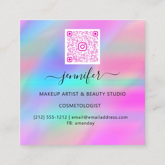 プロフェッショナルメイクアップブティックロゴQRコード芸術的 スクエア名刺 (裏面)